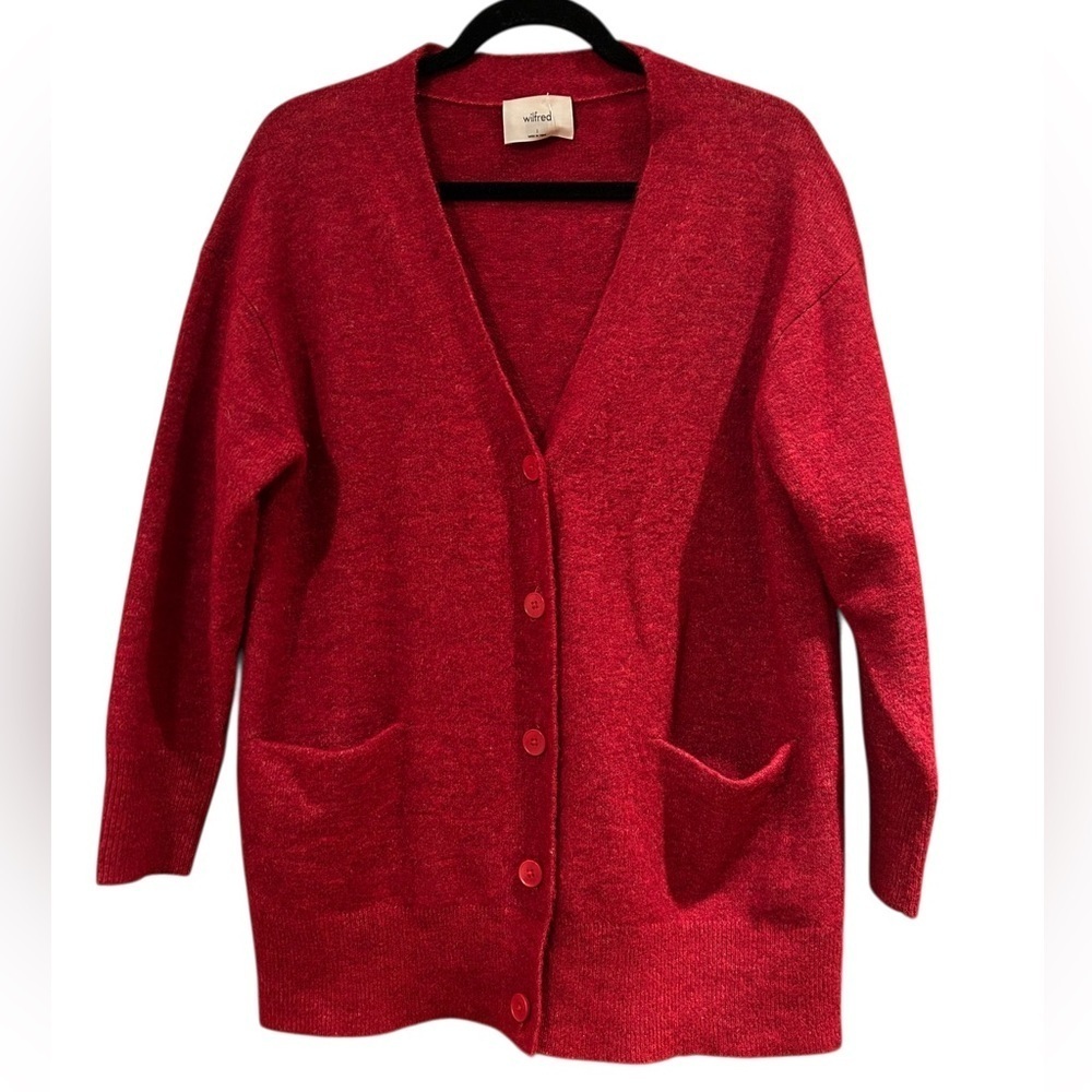 Aritzia Wilfred Bilbao long-sleeve cardigan in crimson red